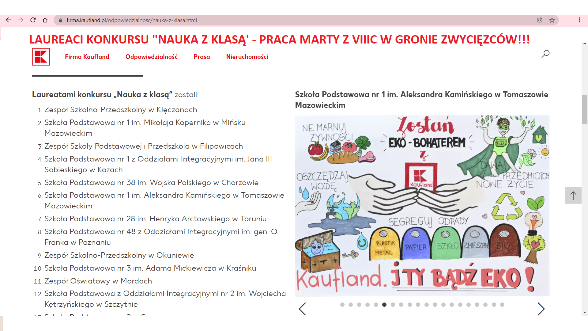 Lista laureatów konkursu NAUKA Z KLASĄ