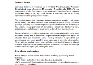 List MEN do rodziców nt. Tygodnia o przeciwdziałaniu przemocy rówieśniczej